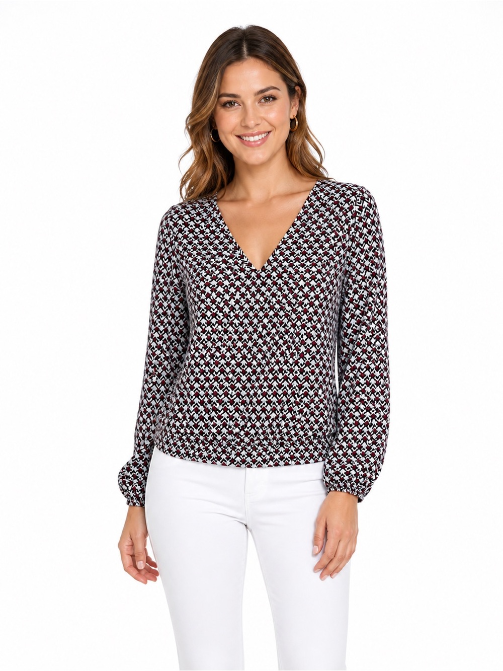 Lascana For Venus women’s  Geometric Chevron V-Neck Long Sleeve Blouse - 0492
